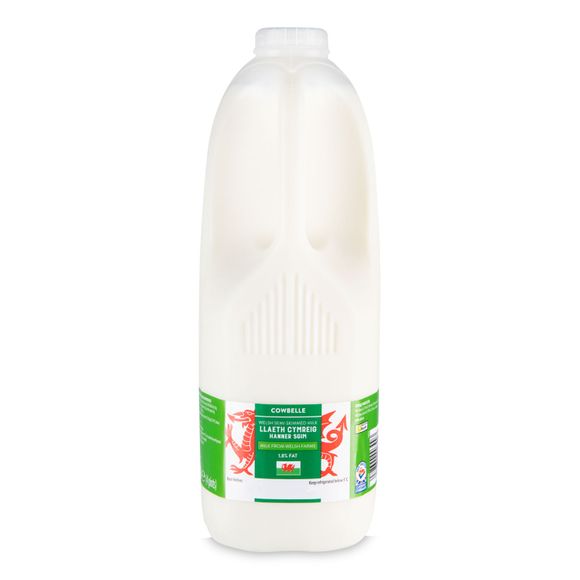 Cowbelle Welsh Semi-skimmed Milk Llaeth Cymreig Hanner Sgim 4 Pints