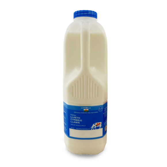 Cowbelle Welsh Whole Milk Llaeth Cymreig 2 Pints