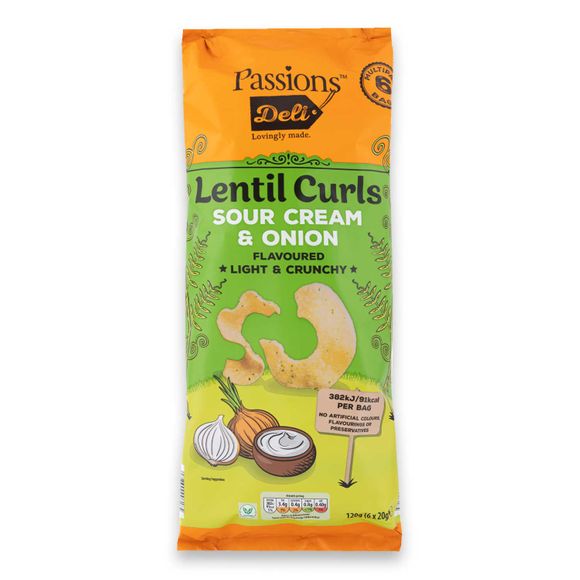 Passions Deli Lentil Curls Sour Cream & Onion Flavoured 20g