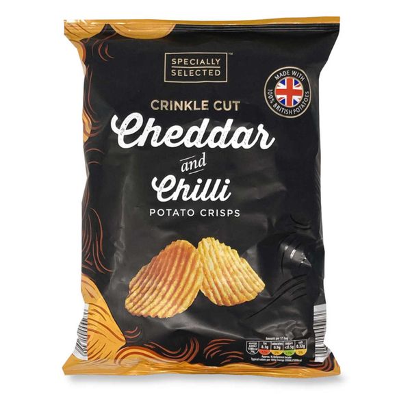 Specially Selected Crinkle Cut Cheddar & Chilli Potato Crisps 150g