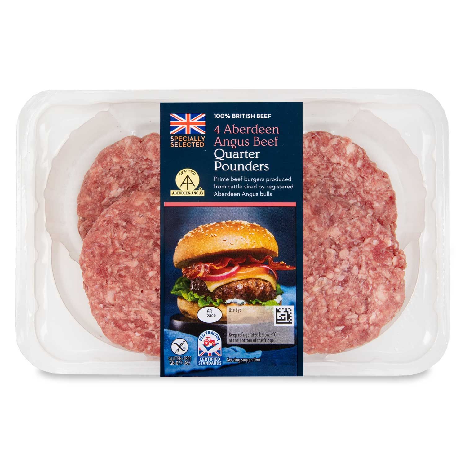 Specially Selected Aberdeen Angus Beef Quarter Pounder Burgers 454g/4 Pack