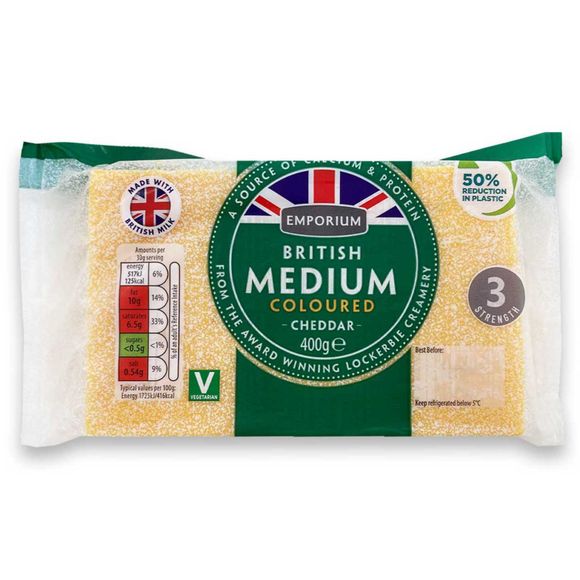 Emporium British Medium Coloured Cheddar Cheese 400g