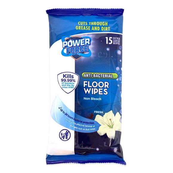 Powerforce Anti-bacterial Floor Wipes - Fresh 15 Pack