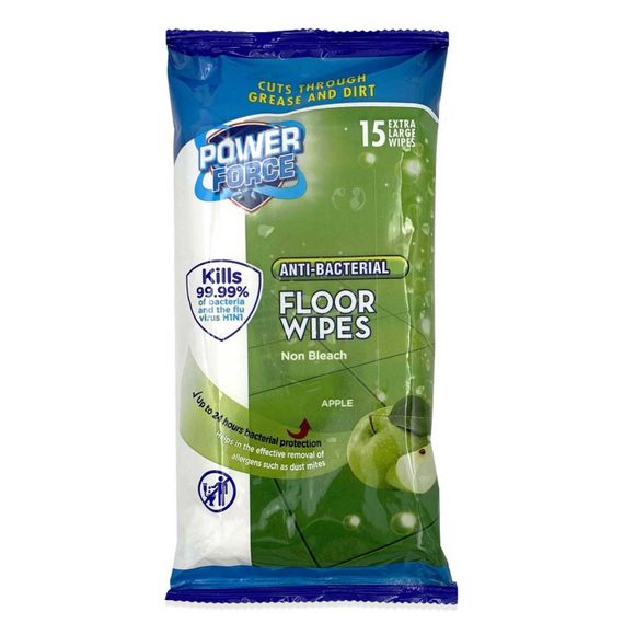 Powerforce Anti-bacterial Floor Wipes - Apple 15 Pack