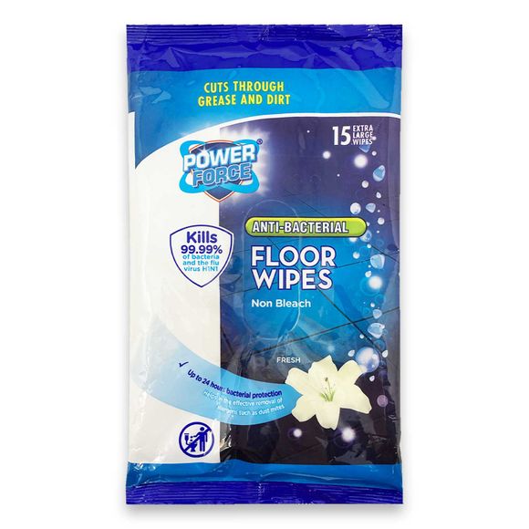 Powerforce Anti-bacterial Floor Wipes - Fresh 15 Pack