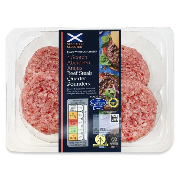 Specially Selected Aberdeen Angus Scotch Beef Quarter Pounders 454g/4 Pack