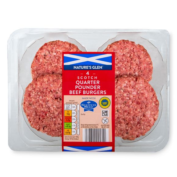 Nature's Glen Scotch Quarter Pounder Beef Burgers 454g/4 Pack