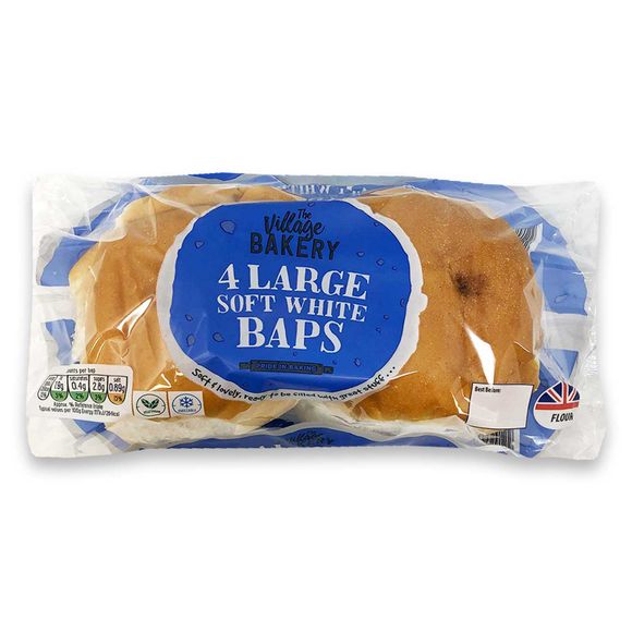 Village Bakery Large Soft White Baps 4 Pack