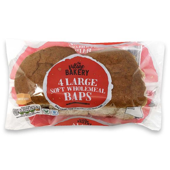 Village Bakery Large Soft Wholemeal Baps 4 Pack