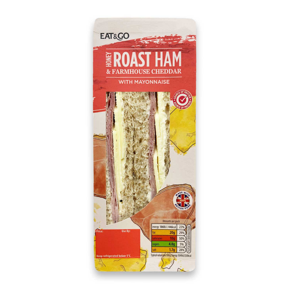 Eat & Go Honey Roast Ham & Farmhouse Cheddar Sandwich With Mayonnaise 178g