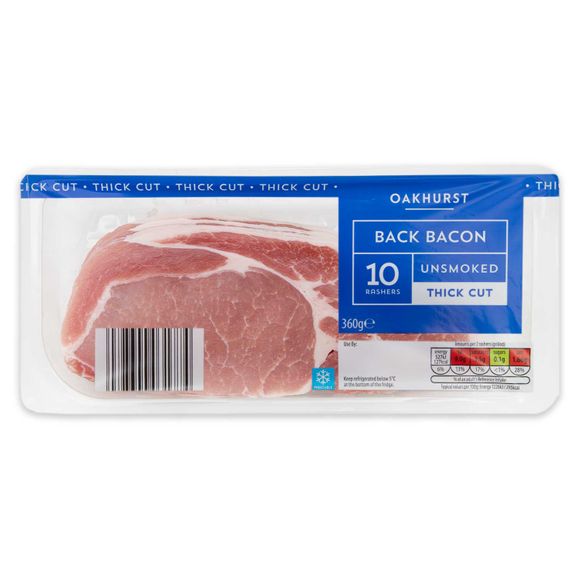 Oakhurst Thick Cut Unsmoked Back Bacon Rashers 360g/10 Pack