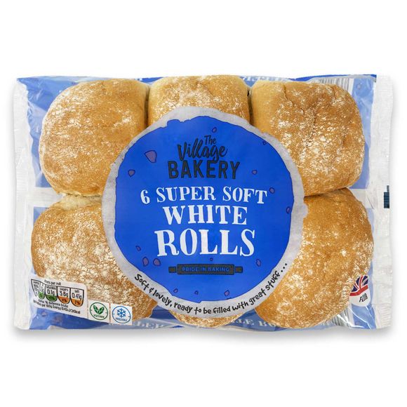 Village Bakery Super Soft White Rolls 378g/6 Pack