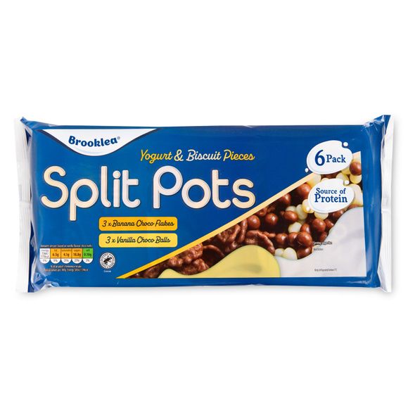 Brooklea Vanilla And Banana Yogurt With Biscuit Pieces Split Pots 6x124g