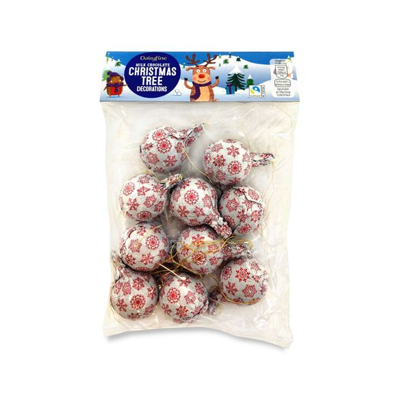 Dairyfine Christmas Tree Decorations - White Foil With Red Snowflakes 100g