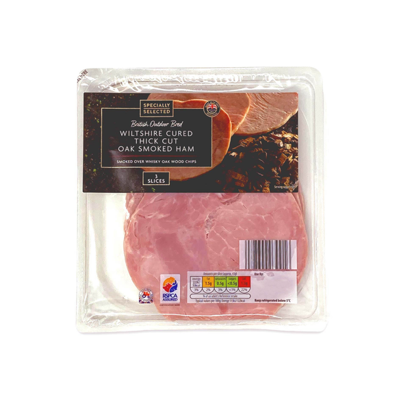 Specially Selected British Outdoor Bred Wiltshire Cured Thick Cut Oak Smoked Ham 130g