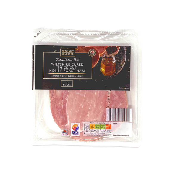 Specially Selected British Outdoor Bred Wiltshire Cured Thick Cut Honey Roast Ham 130g