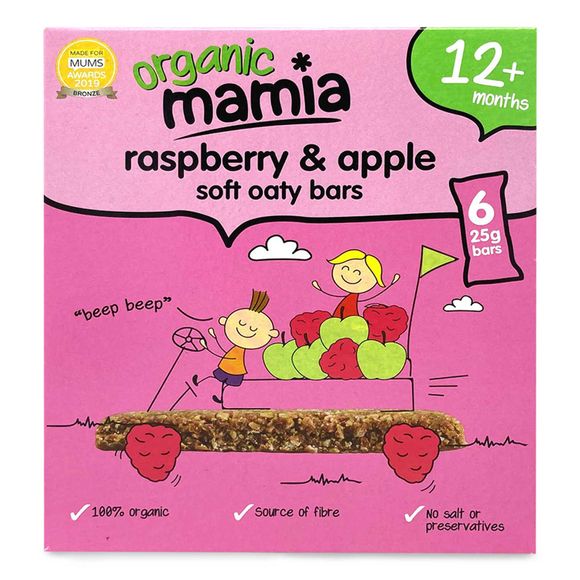 Mamia Organic 6 Raspberry & Apple Soft Oaty Bars 150g