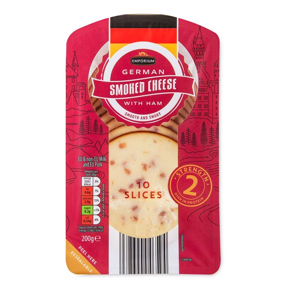 Emporium German Smoked Cheese Slices With Ham 200g/10 Pack