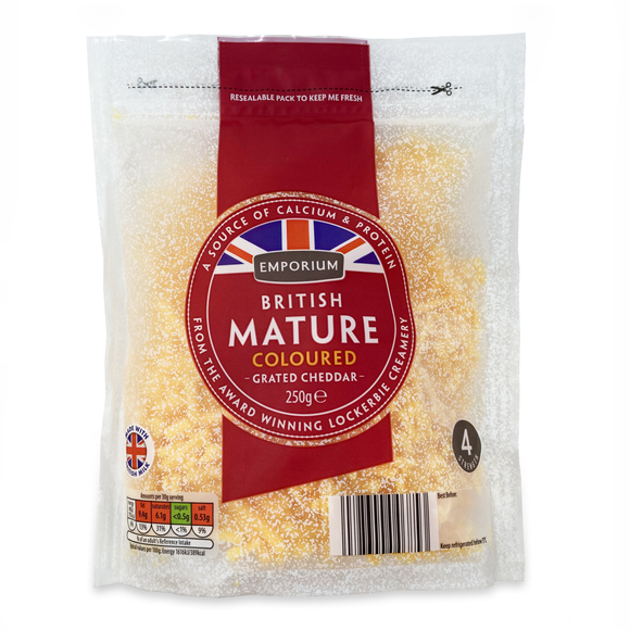 Emporium British Mature Coloured Grated Cheddar Cheese 250g