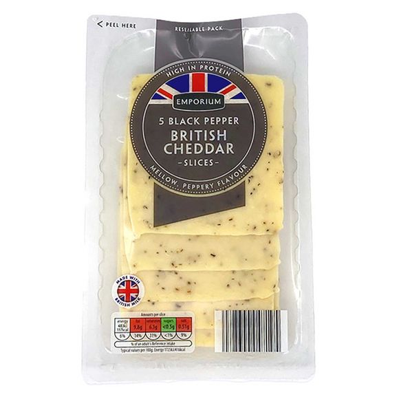 Emporium British Cheddar Slices With Black Pepper 140g/5 Pack