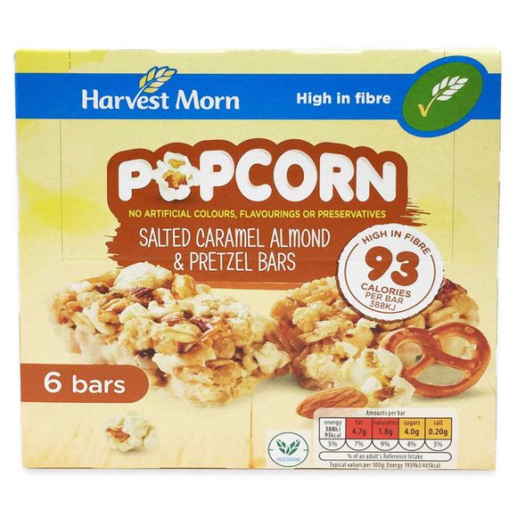 Harvest Morn Popcorn Salted Caramel, Almond & Pretzel Bars 6x20g