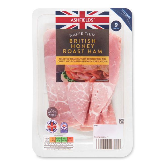 Ashfields No Added Water Wafer Thin Honey Roast British Ham Slices 120g