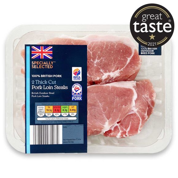 Specially Selected British Outdoor Bred 2 Pork Loin Steaks 400g