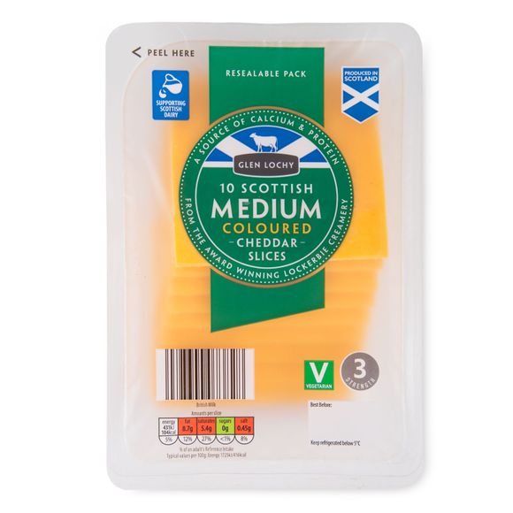 Glen Lochy Scottish Medium Coloured Cheddar Slices 10 Pack