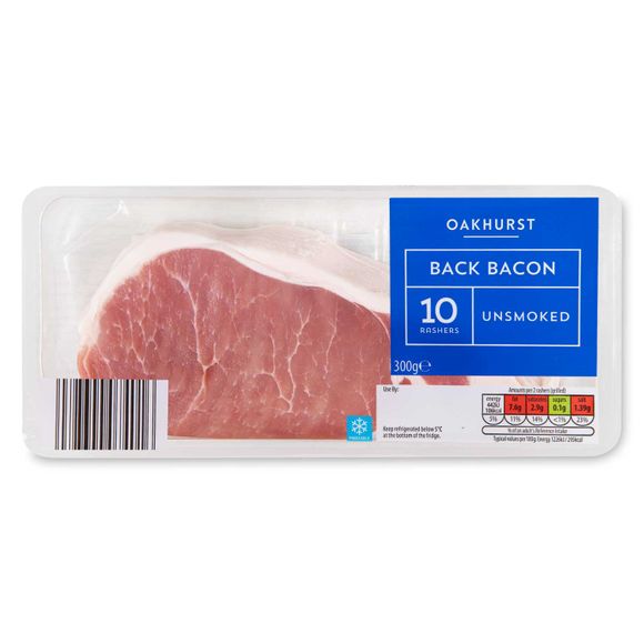 Oakhurst Unsmoked Back Bacon Rashers 300g/10 Pack