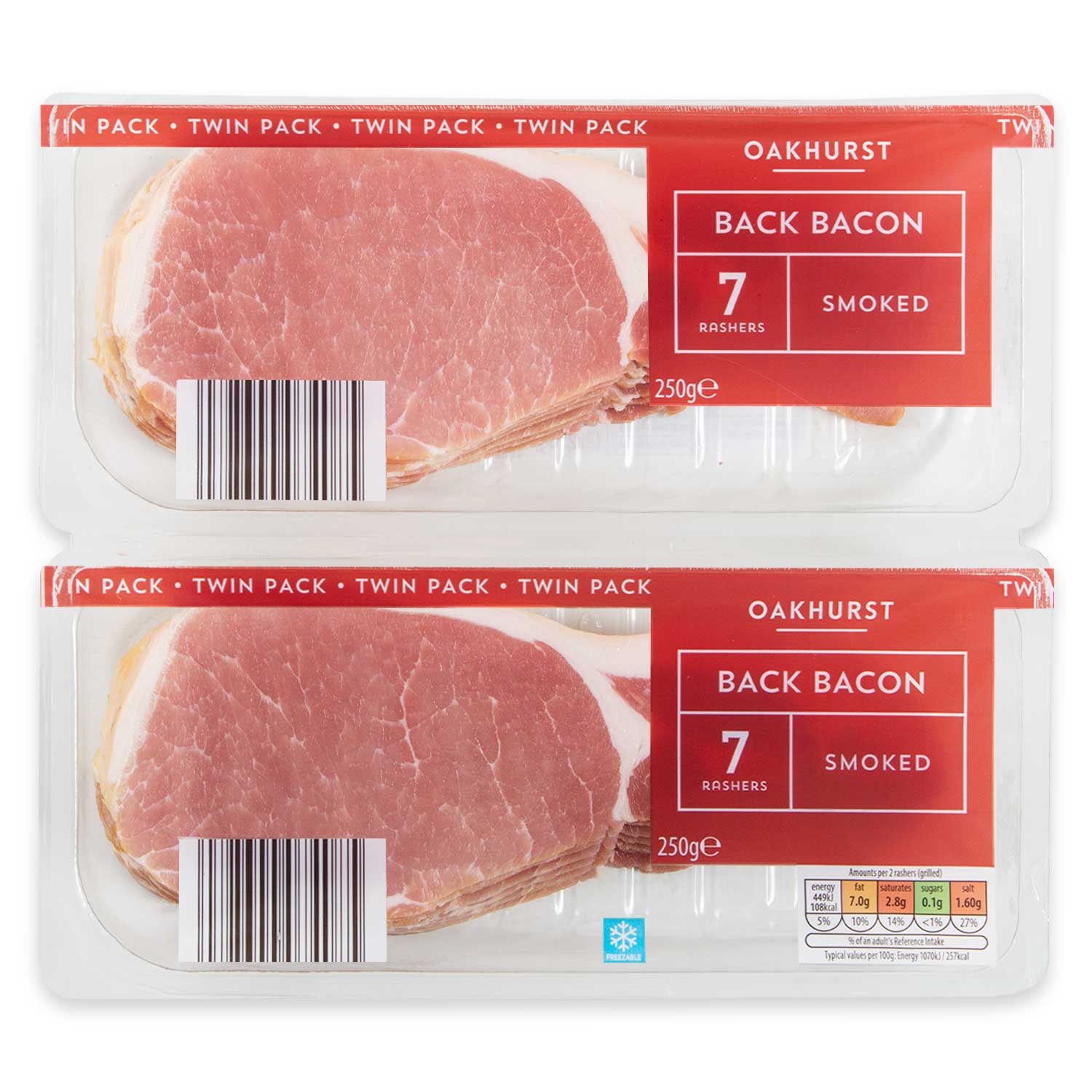 Oakhurst Smoked Back Bacon 2x250g/14 Pack