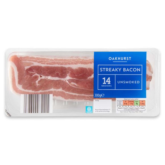 Oakhurst Unsmoked Streaky Bacon 300g/14 Pack