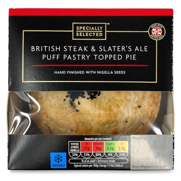 Specially Selected Hand Finished British Steak & Slater's Ale Puff Pastry Topped Pie 250g