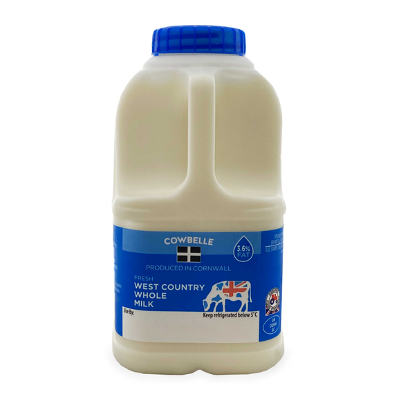 Cowbelle West Country Whole Milk 3.6% Fat 568ml/1 Pint