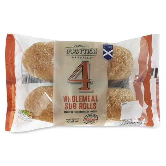 Authentic Scottish Bakeries Wholemeal Sub Rolls 320g/4 Pack