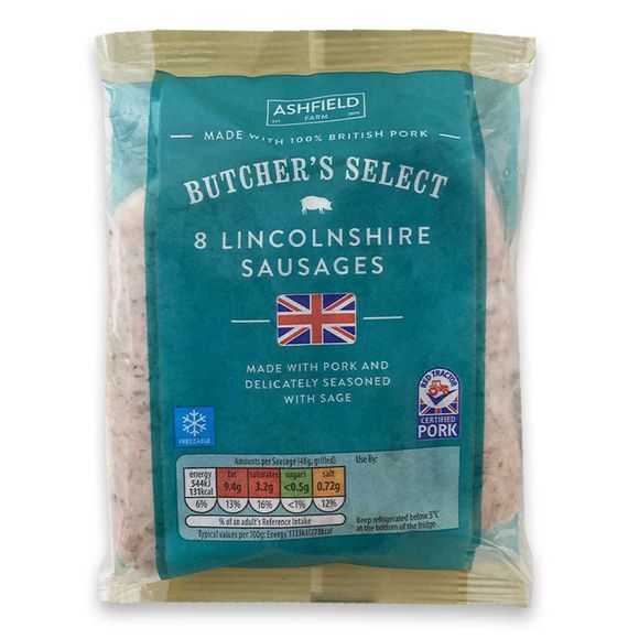 Ashfield Farm Butchers Select Lincolnshire Sausages 454g/8 Pack