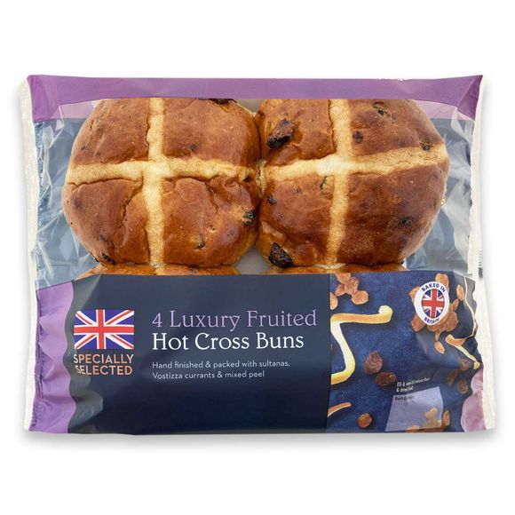 Specially Selected Luxury Fruited Hot Cross Buns 300g/4 Pack