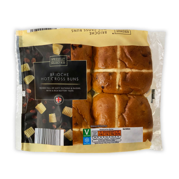 Specially Selected Hand Finished Luxury Brioche Hot Cross Buns 280g/4 Pack