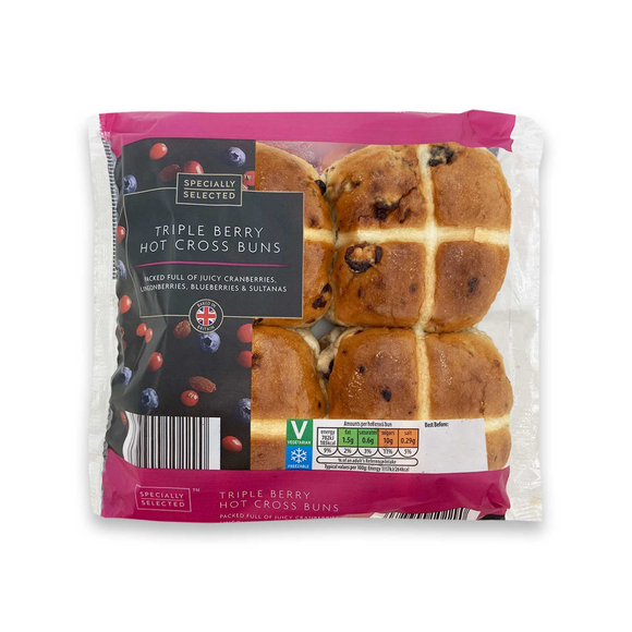 Specially Selected Triple Berry Hot Cross Buns 4 Pack