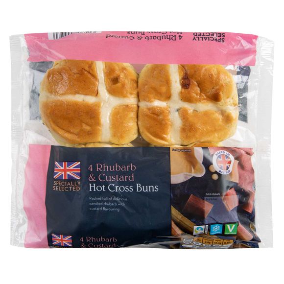 Specially Selected Rhubarb & Custard Hot Cross Buns 4 Pack