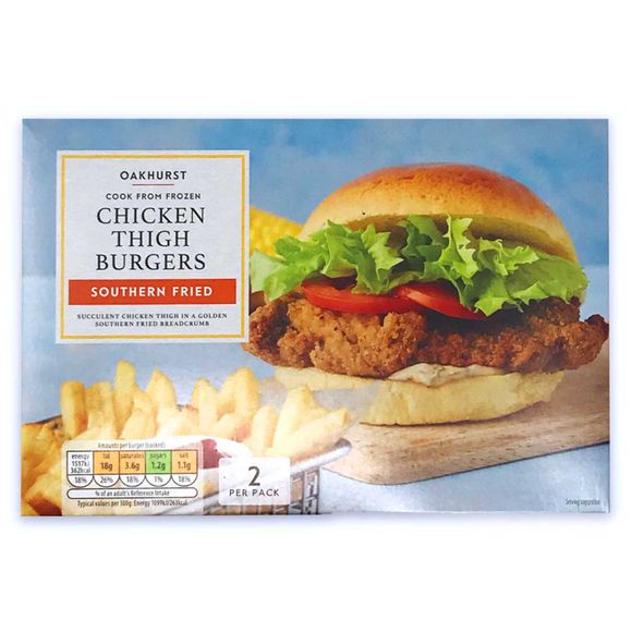 Oakhurst Cook From Frozen Chicken Thigh Burgers Southern Fried 300g