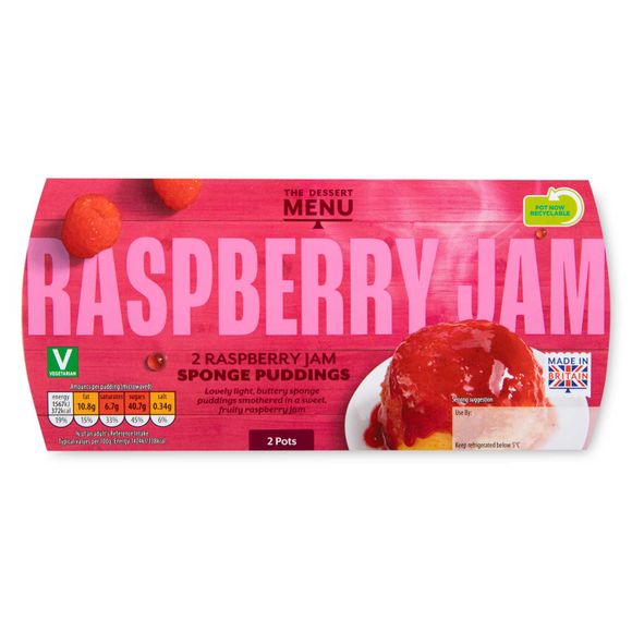 Dessert Menu Raspberry Jam Sponge Puddings 2x110g