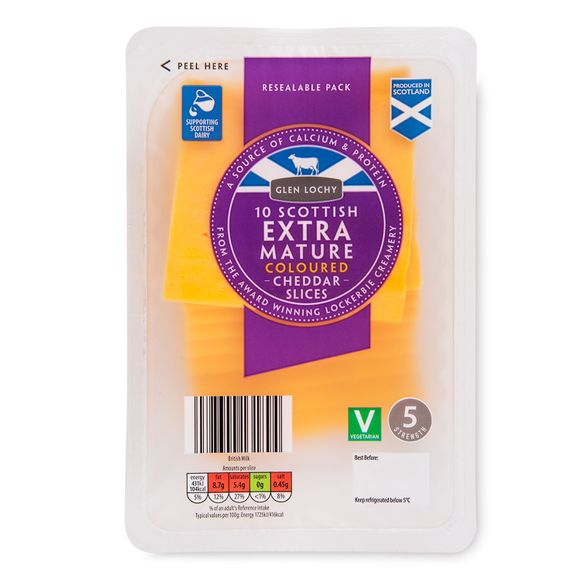 Glen Lochy Scottish Extra Mature Coloured Cheddar Slices 10 Pack