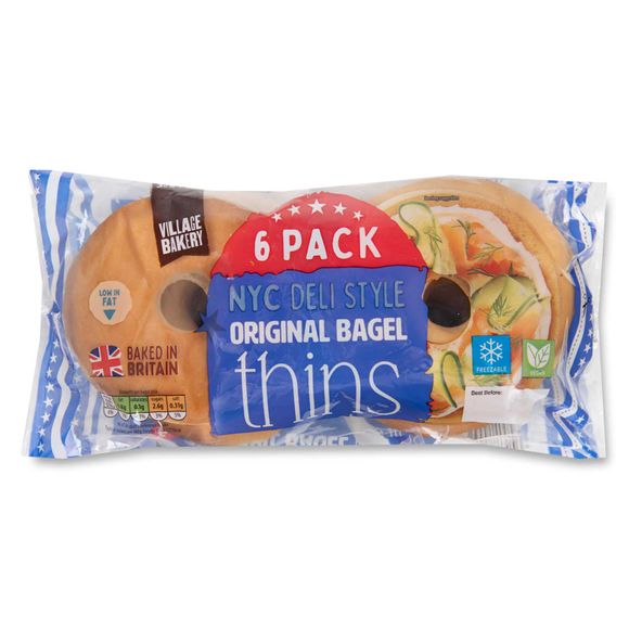 Village Bakery Plain Bagel Thins 6 Pack/6 Pack