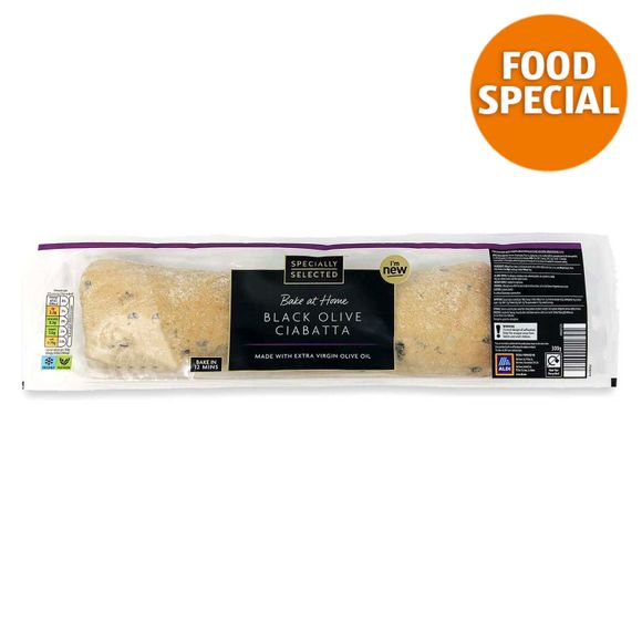 Specially Selected Bake At Home Black Olive Ciabatta 300g