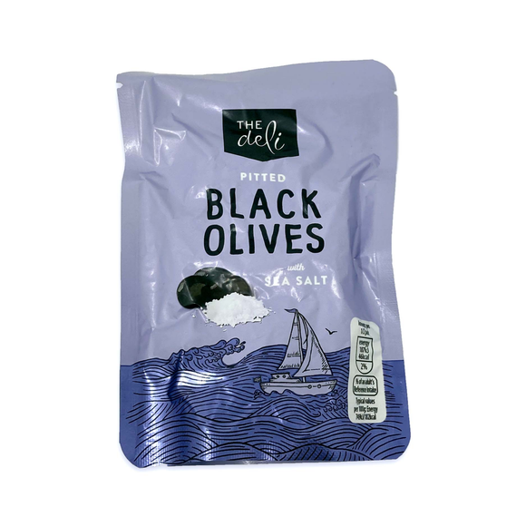 The Deli Pitted Black Olives With Sea Salt 50g