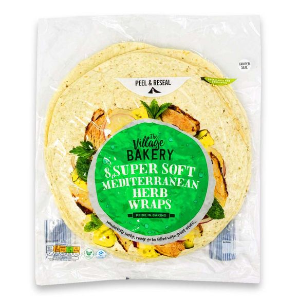 Village Bakery Super Soft Mediterranean Style Herb Wraps 8 Pack