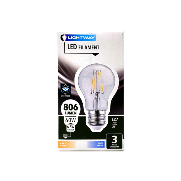 Lightway Led Filament Light Bulb 6.5w A60 E 1 Bulb