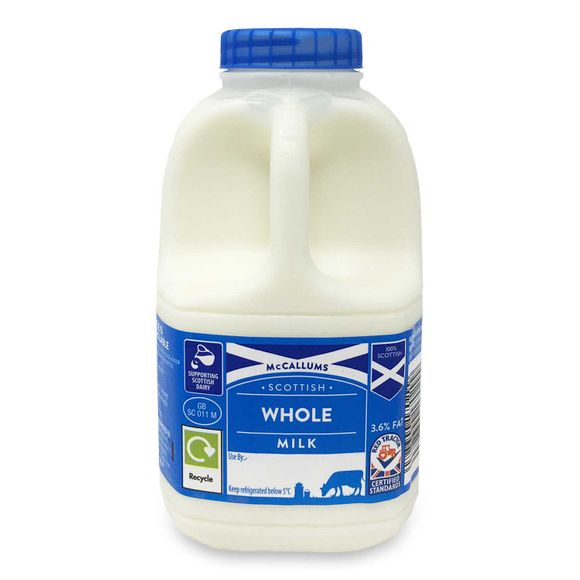 McCallums Scottish Whole Milk 3.6% Fat 1 Pint/568ml