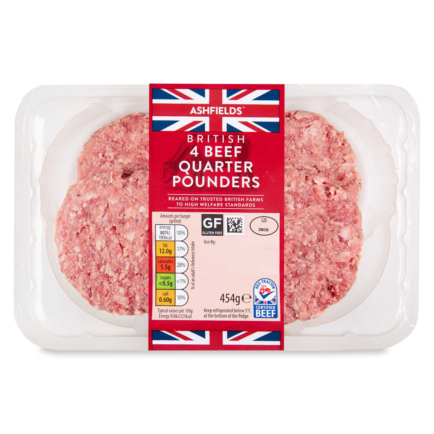 Ashfields Beef Quarter Pounders 454g/4 Pack