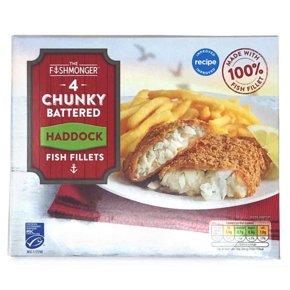 The Fishmonger 4 Chunky Battered Haddock Fish Fillets 500g